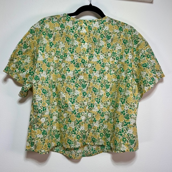 Everlane | Yellow Floral Print Boxy Blouse | 100% Cotton Short Sleeve Top - Picture 5 of 7